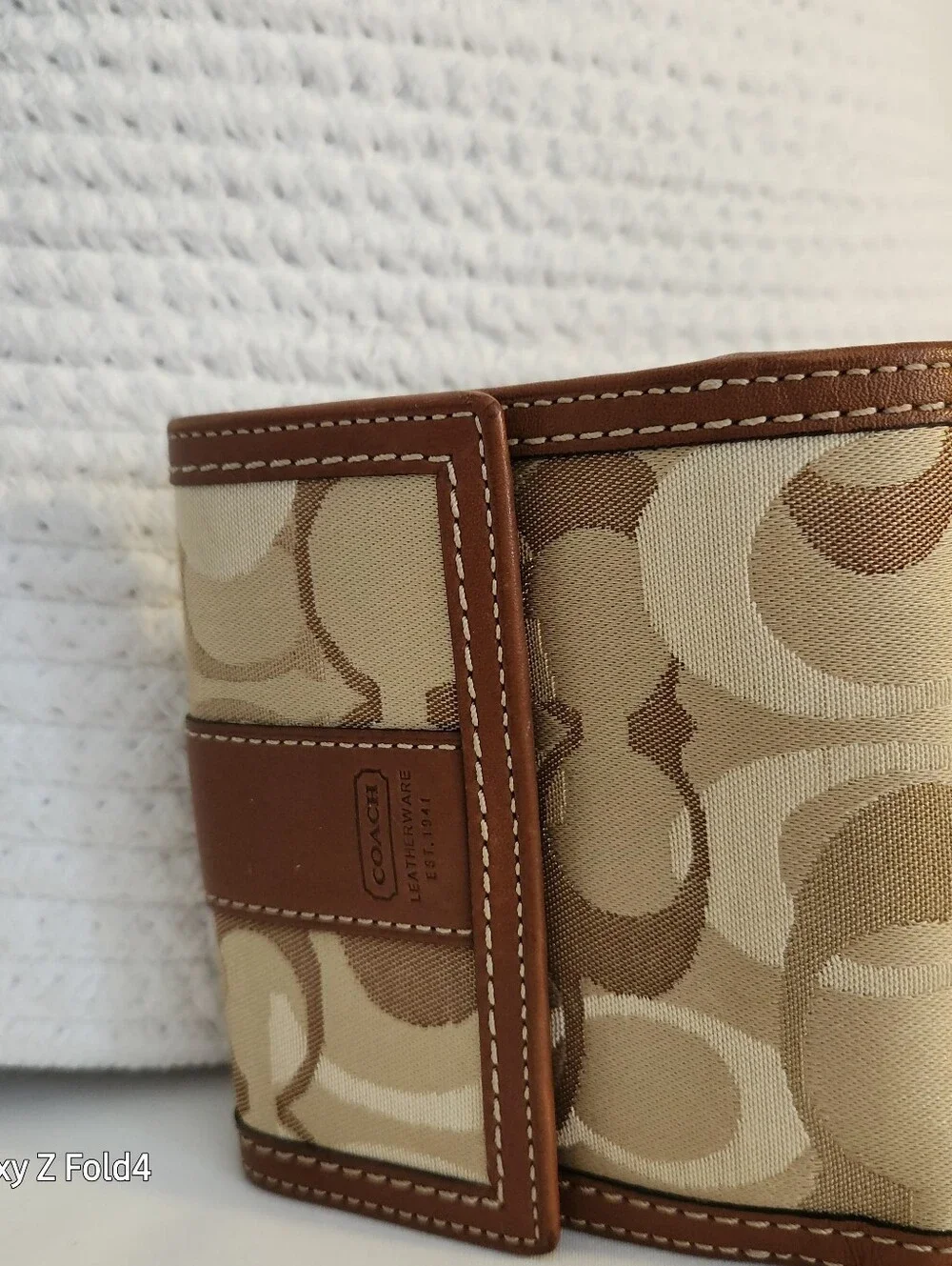 Coach Tan and Brown Signature Fold Wallet